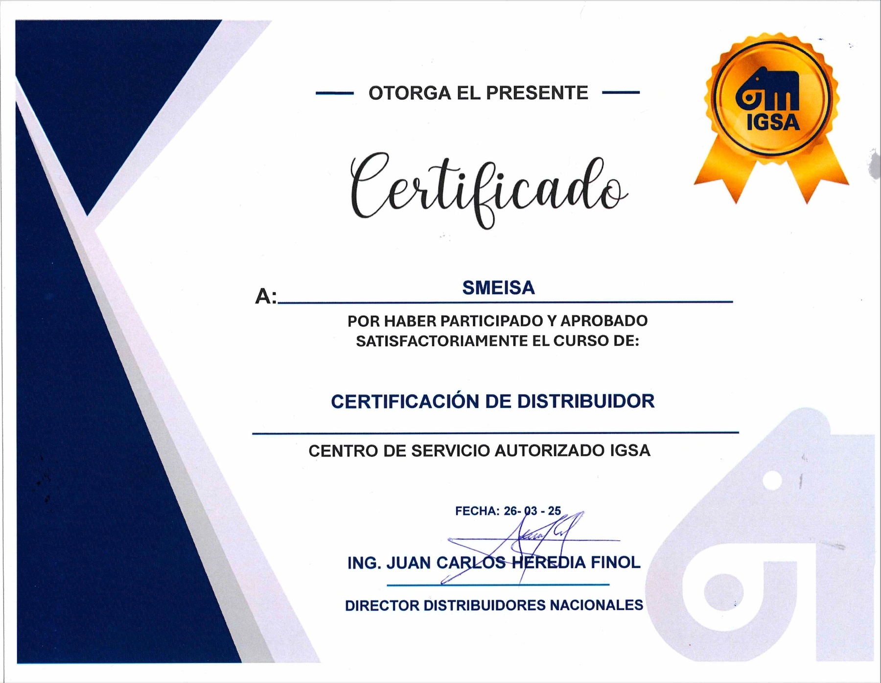 Certificado SMEISA